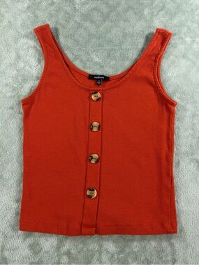 Ambiance Orange Ribbed Button Tank